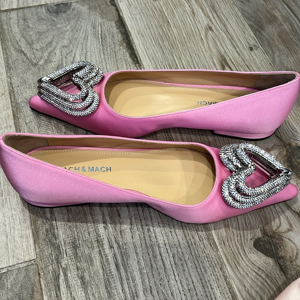 - Absolutely gorgeous mach & Mach pink satin triple heart ballet flat size…